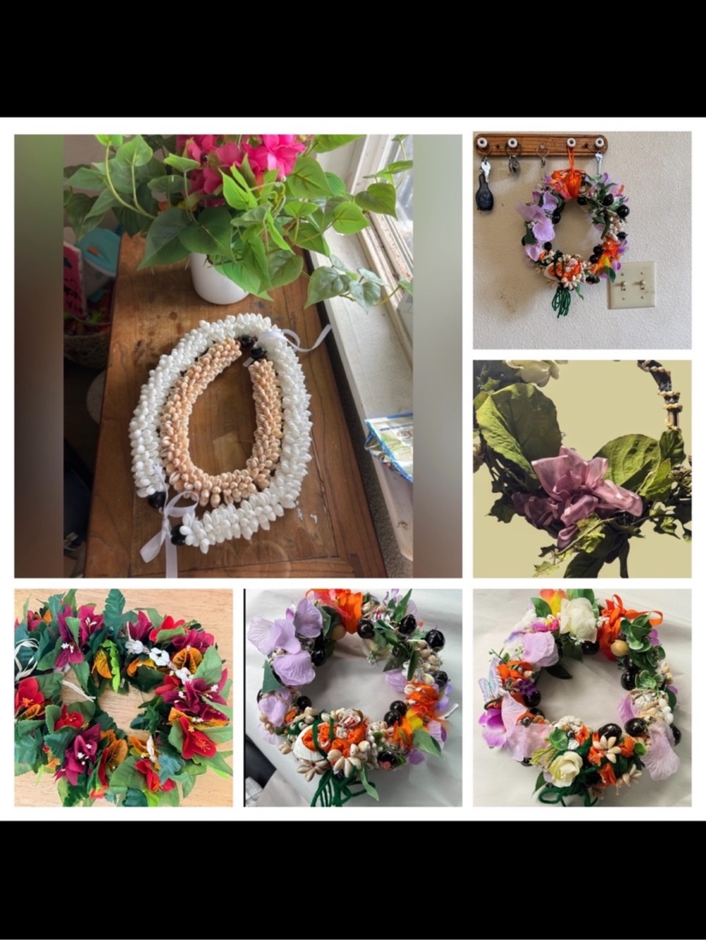 Handmade Floral and Shell Lei Set - White, Peach & Multicolor